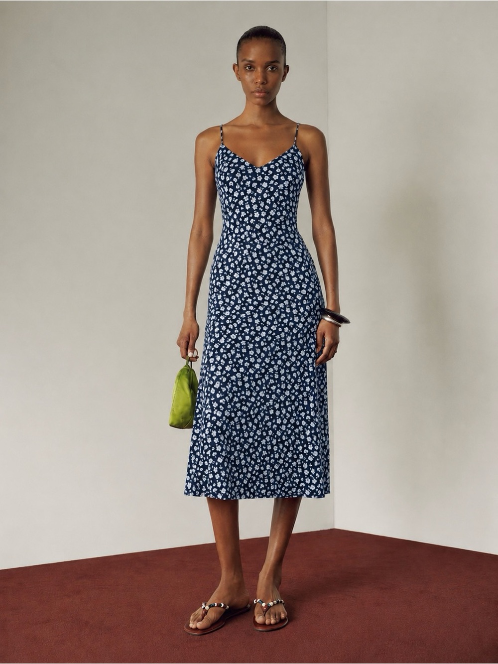 Reformation | Blue Crimini Floral Slip Midi Dress ~ US 8